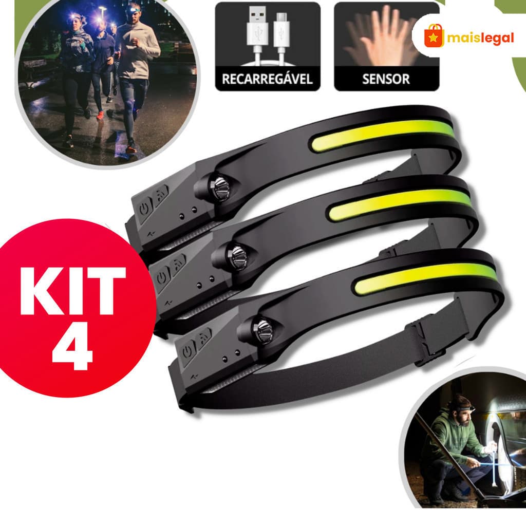 Lanterna de Cabeça Recarregável 3 Led Corpo Motion  Camping Torch Light Lamp Com Usb