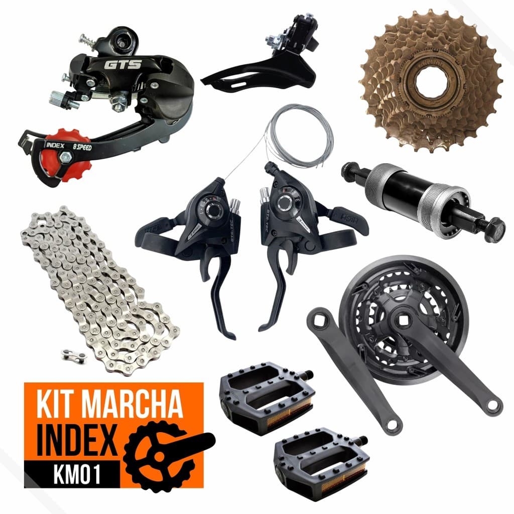 Kit Marcha Index Alavanca 21v + Roda Livre + Corrente + Pedivela + Mov. Central + Cambios + Pedal