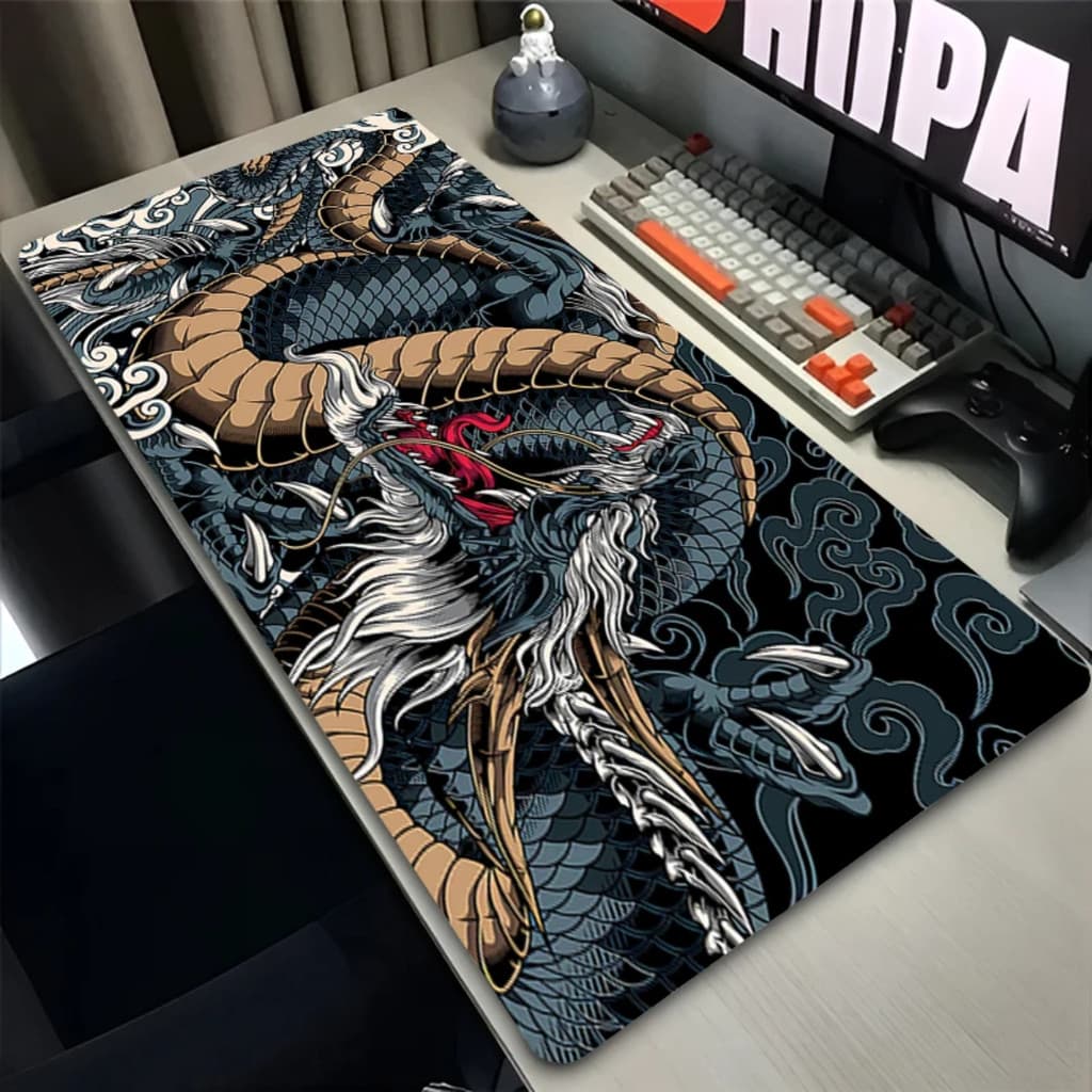 Mouse Pad Gamer Extra Grande Profissional  90x40 Desk Pad Tapete Dragão Preto Mundi