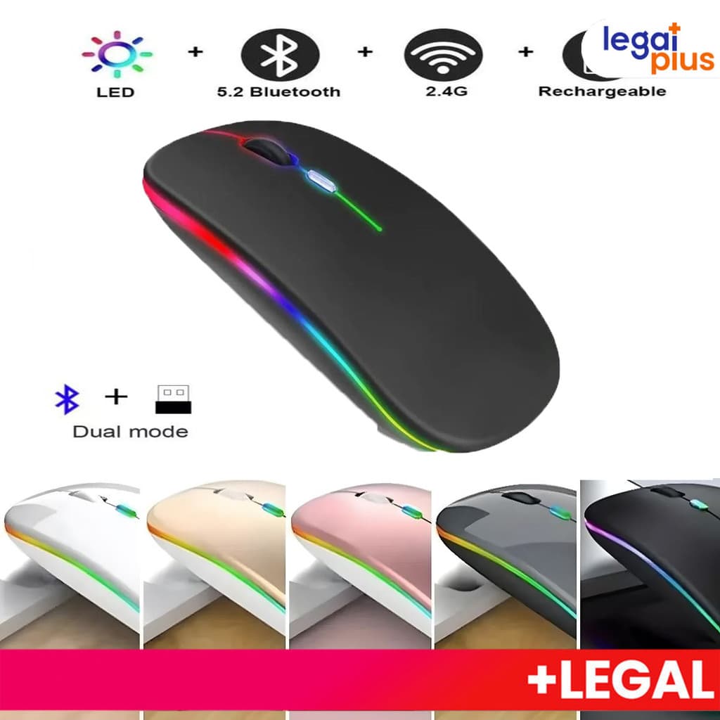 Mouse Sem Fio Recarregável Led RGB Clique Silencioso 2.4 Ghz Ergonômico Gamer Home Office