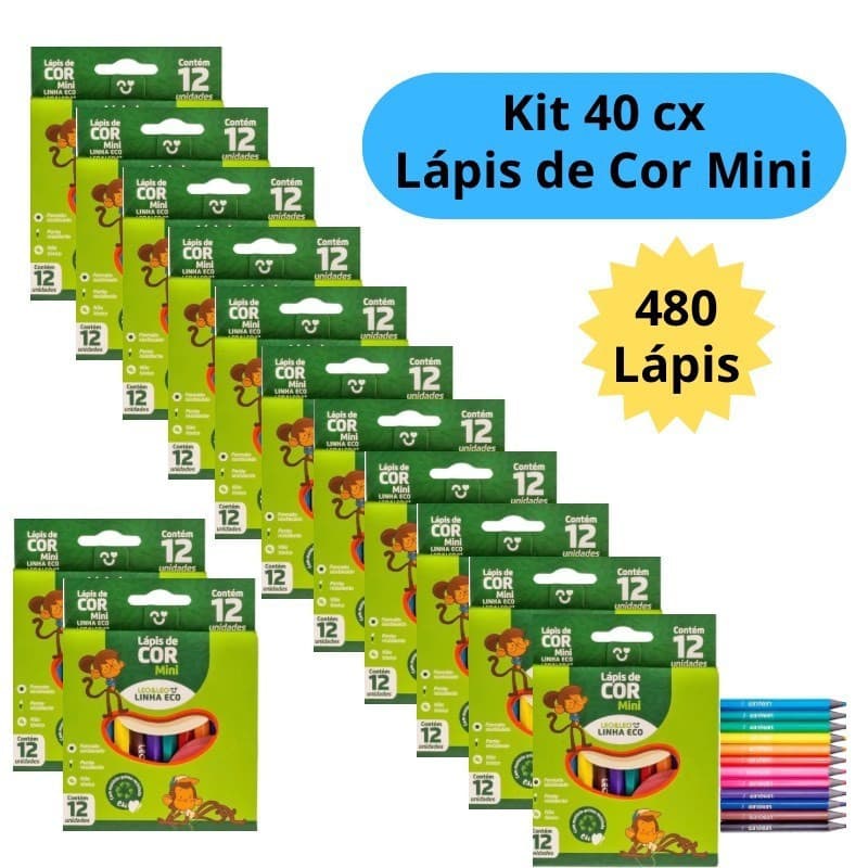 Kit 40 Caixa de Lápis de Cor Mini Caixa com 12 Cores Kit Festa Escolar Lembracinha Leo&Leo