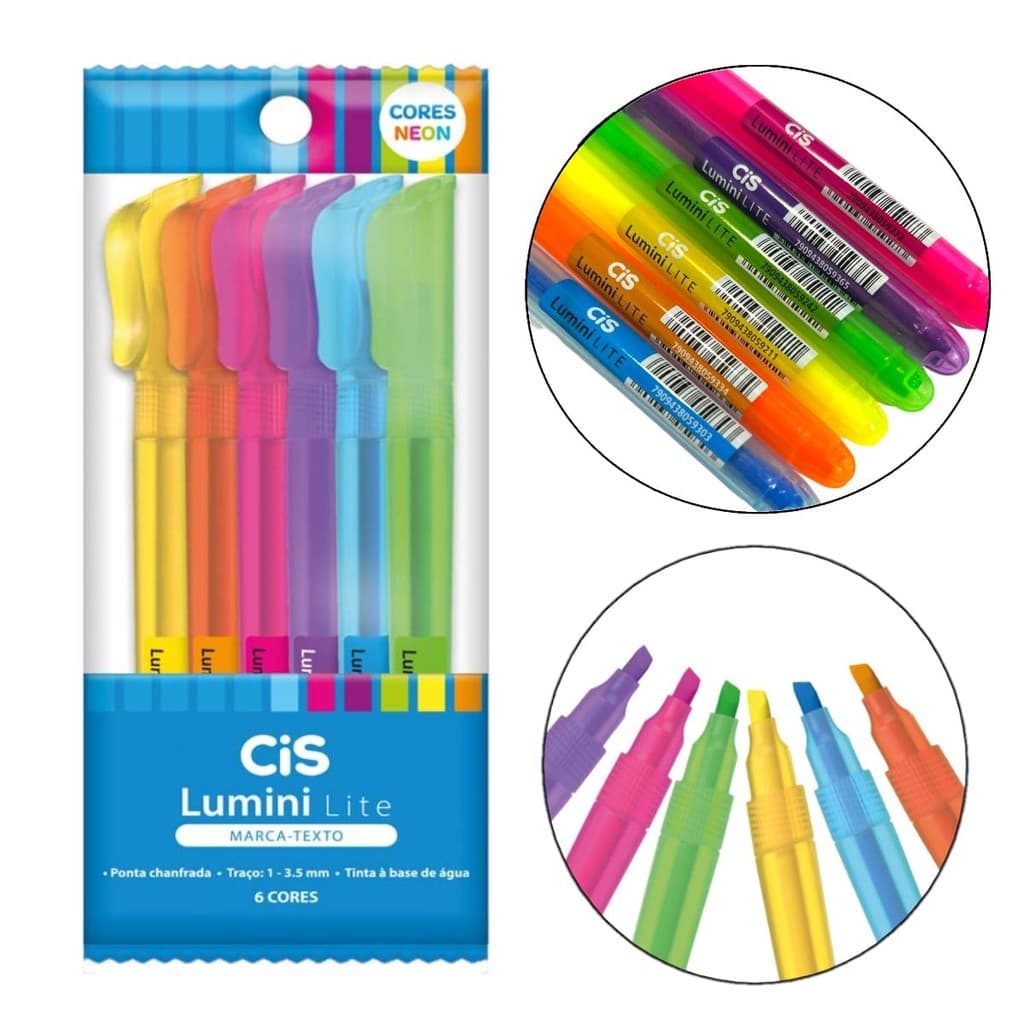 Marca Texto Cis Lumini Lite Neon Estojo com 6 Cores