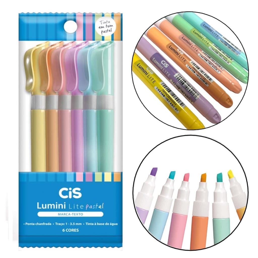 Marca Texto Cis Lumini Lite Pastel Estojo com 6 Cores