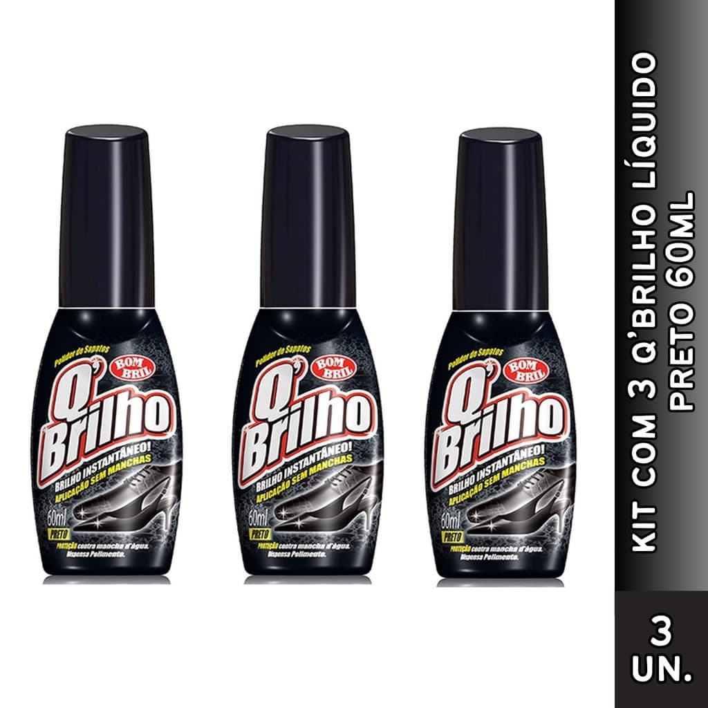 Kit de Cera Líquida Para Sapato Q ' Brilho Preto 60ml (Kit com 2 ou 3)