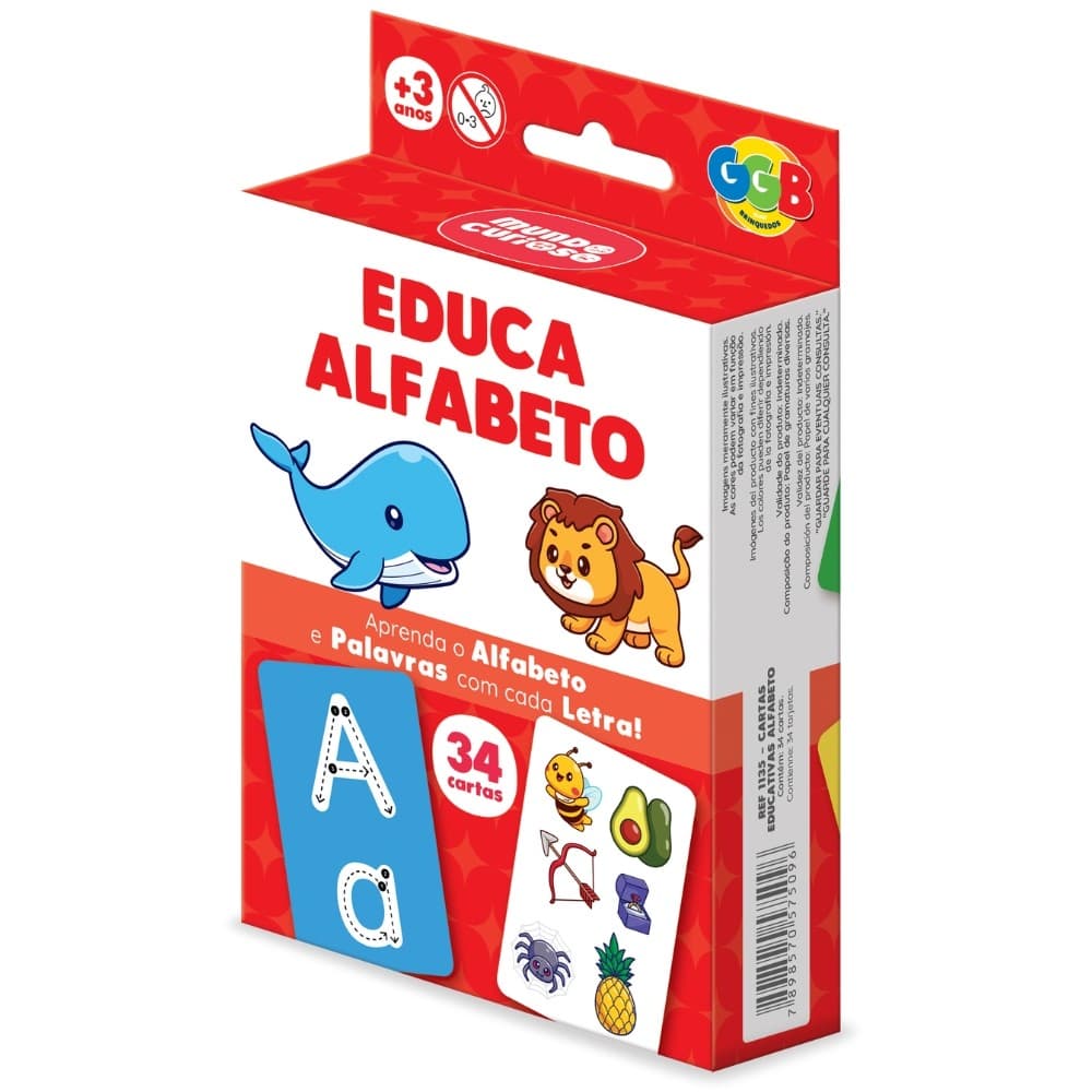 JOGO EDUCA ALFABETO 34 CARTAS GGB BRINQUEDO MESA IMAGENS EDUCATIVO BARALHO CRIANÇAS LETRAS PALAVRAS
