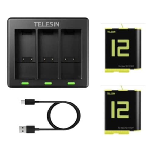 Carregador Triplo + 2 Baterias Telesin Compatível Com Gopro Hero 9 A 12
