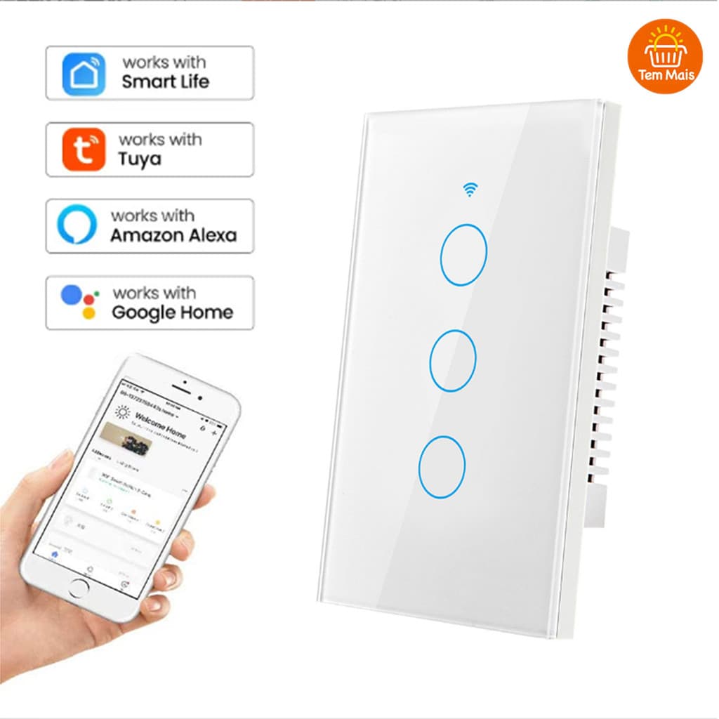 1 2 3 Botões Smart Interruptor Tomada WiFi Controle Seguro