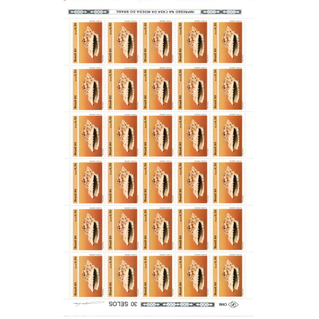 Folha 30 selos Brasil - Molusco Voluta Ebrea 1989