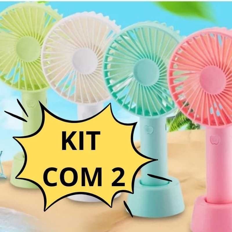 KIT 2 Mini Ventilador Portátil de Mesa Com Suporte Para Celular Leve Potente Carregamento USB 3 Velocidades MT289