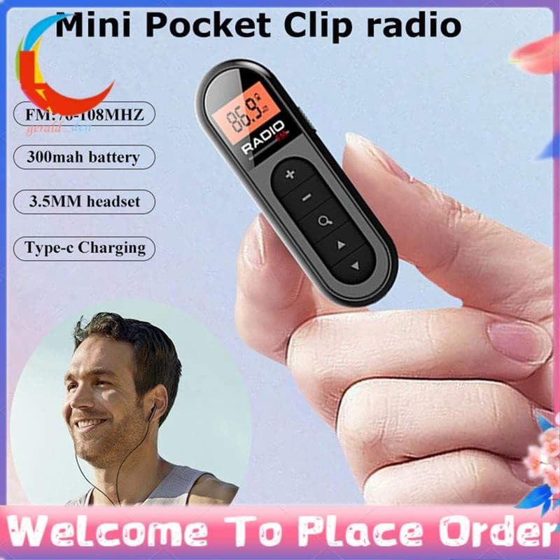 Mini Rádio FM De Bolso Recarregável Portátil 76-108MHZ Receptor De Com Luz De Fundo Display LCD Fio Fones De Ouvido De 3