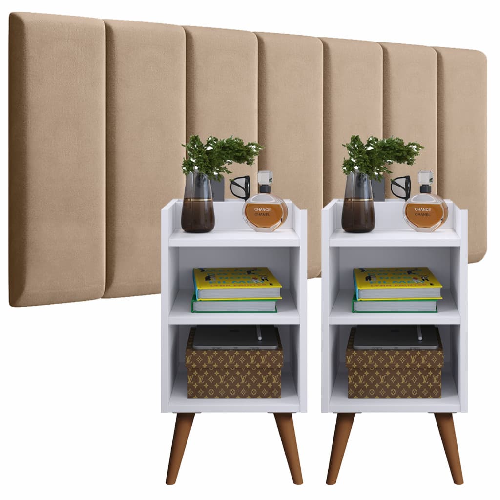Conjunto Quarto: 2 Mesas de Cabeceira Com Prateleira E Cabeceira modulo Adesivo para cama