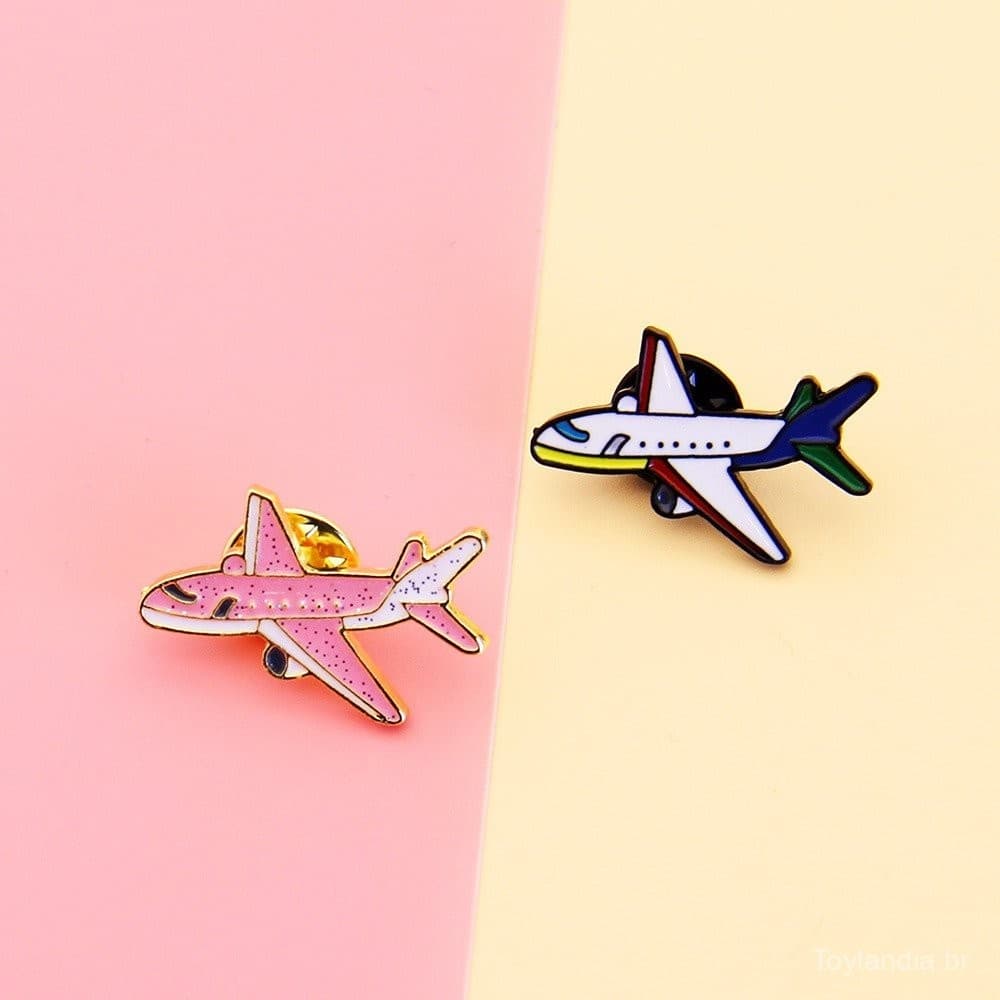 Broche de Metal Avião Brilhante Rosa Azul N2OY