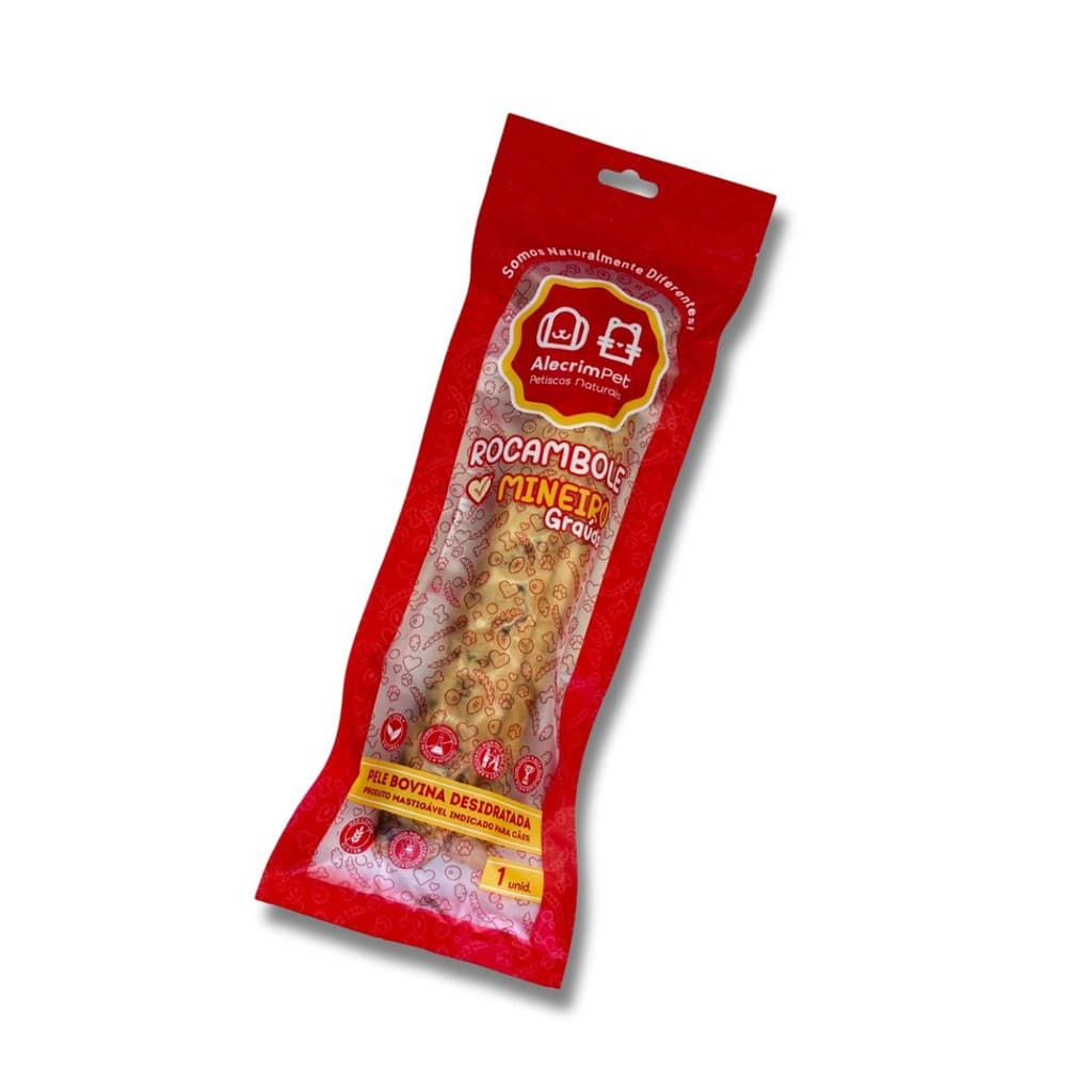 Mordedor Para Cães Natural Rocambole Mineiro Graúdo Pele Bovina 1 unid - Alecrim Pet