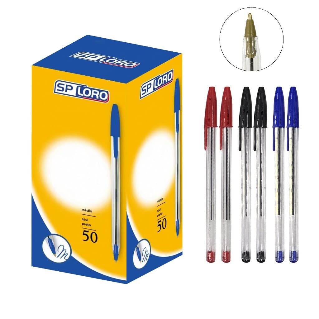 Caneta Esferográfica Azul Média 1.0mm Com 50 Unidades Escrita Papelaria Escritório Escolar