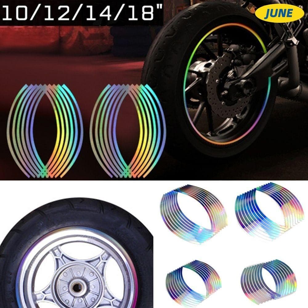 Junho 10/12/14/18 " Decalques De Fita Adesiva Refletiva De Aro De Roda Motocicleta