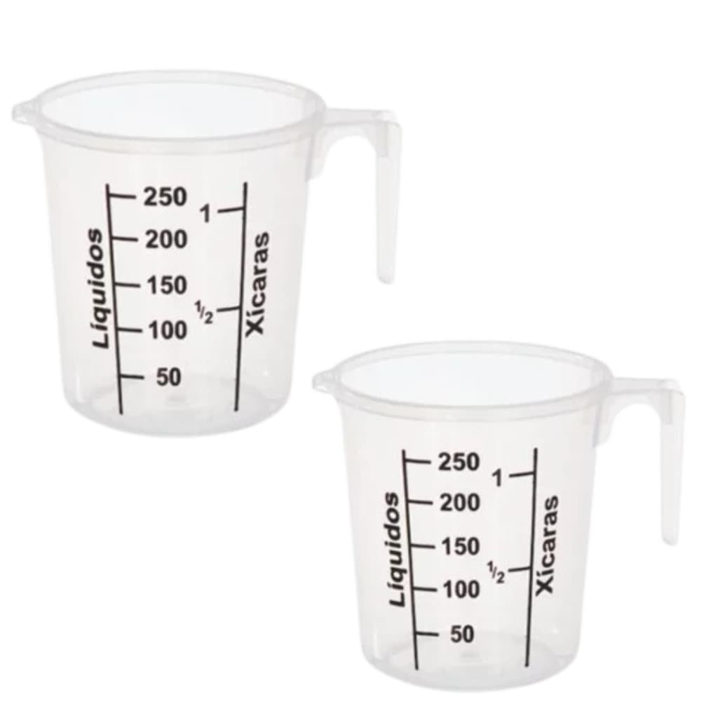 Kit Com 2 Jarra Graduada Plástica Medidora Transparte 250 ML