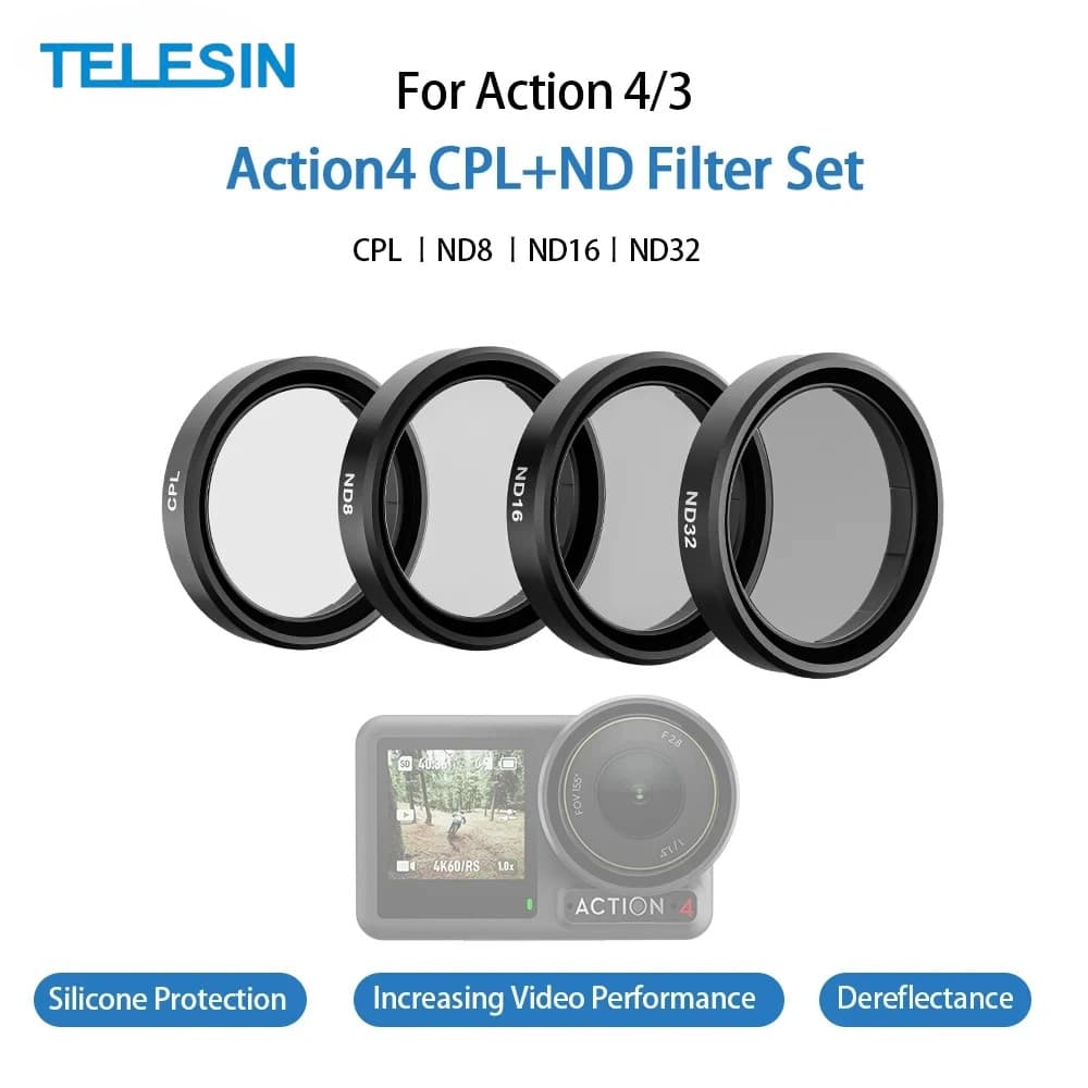 TELESIN CPL ND 8 16 32 Conjunto De Filtro De Lente Para DJI OSMO Action 5 4 3 Moldura De Liga De Alumínio Acessórios Câmera De Ação