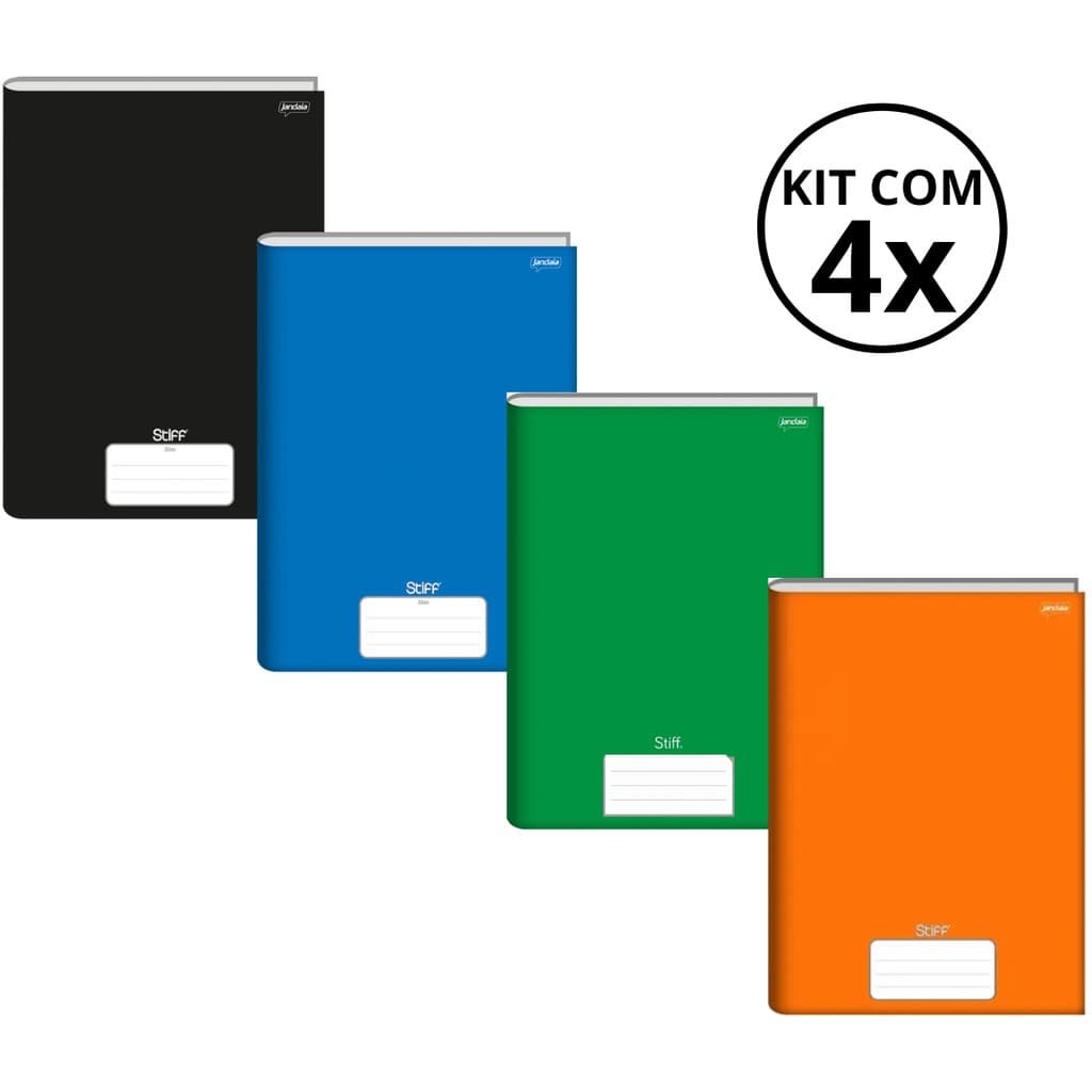 Kit Com 4 Caderno Brochura 96 Fls Pautado Capa Dura - Stiff