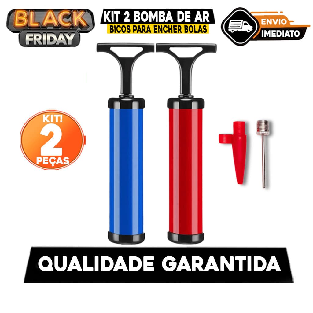 Kit 2 Bomba de Ar Manual 6 com Bicos Para Encher Bolas Piscina Futebol Vôlei Basquete Boias