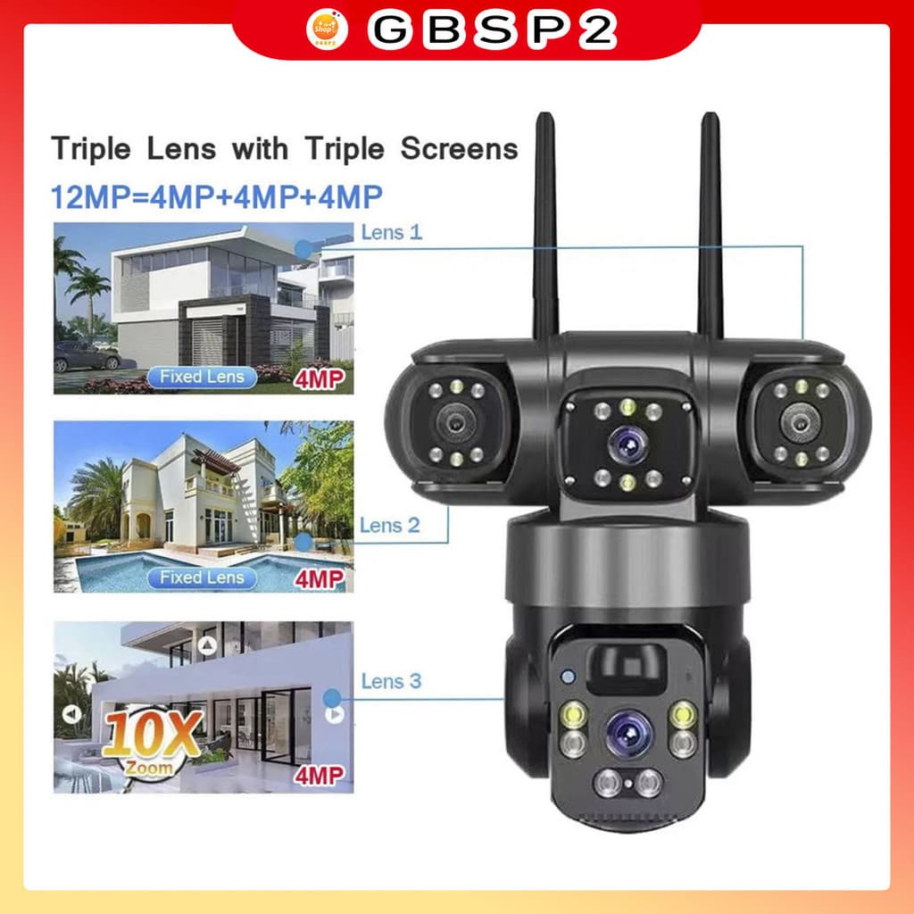 Câmera Solar Panorâmica 360° Wi-fi Com Três Lentes IP66 Pronta Entrega