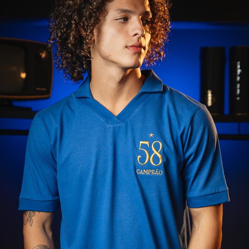 Camisa Brasil Retrô 1958 Azul Masculina Oficial