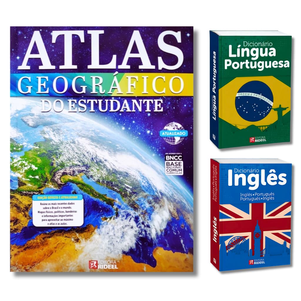 Atlas Geografico Do Estudante + Dicionário de Português + Dicionário de Inglês - Escolar