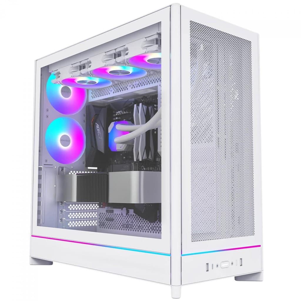 Gabinete Gamer Montech HS01 PRO, ARGB, Mid Tower, ATX, Sem Fonte, Com 5 Fans, Branco, HS01 PRO (W)