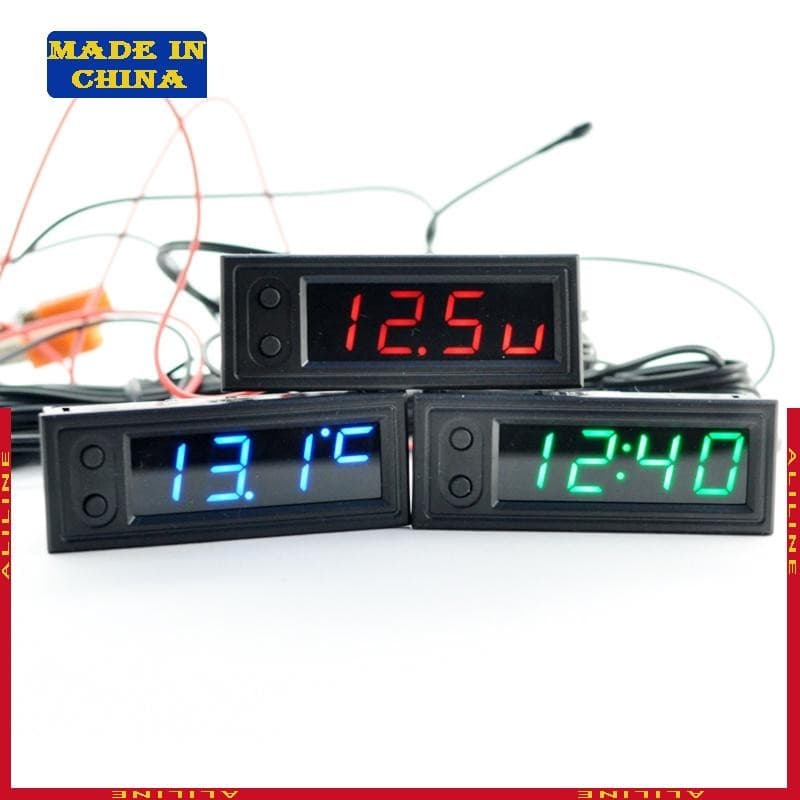 12V 3 1 Veículo Auto Kit + Voltímetro + Relógio LED Display Digital