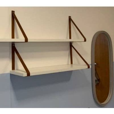 Kit 2 Prateleira Mdf Branca 45x15 Alça Marrom Couro Ecológico Resistente