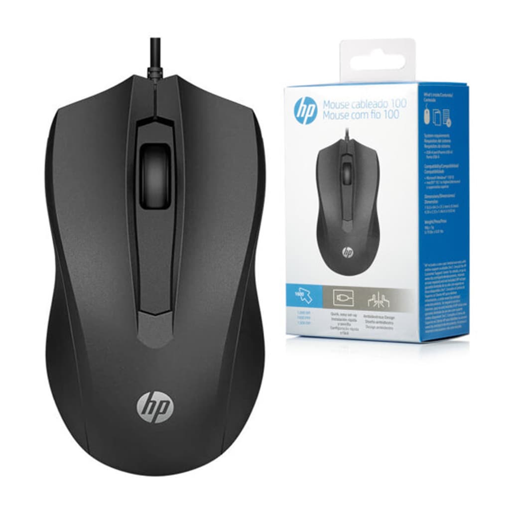 Mouse HP Original e Lacrado com Fio Usb 1600 DPI Preto - HP 100
