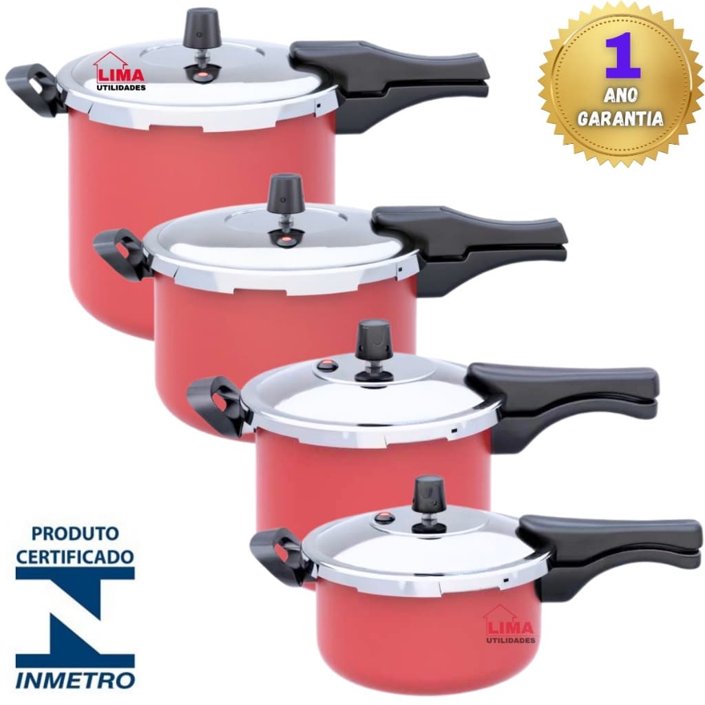 Panela De Pressão Vermelha Fechamento Externo Testada e Certificada Inmetro Garantia 1 Ano