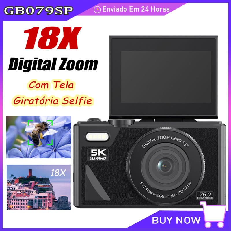Câmera Digital 4k 75mp Wi-fi Com Tela Giratória Selfie 3" da Tela Compacta e leve