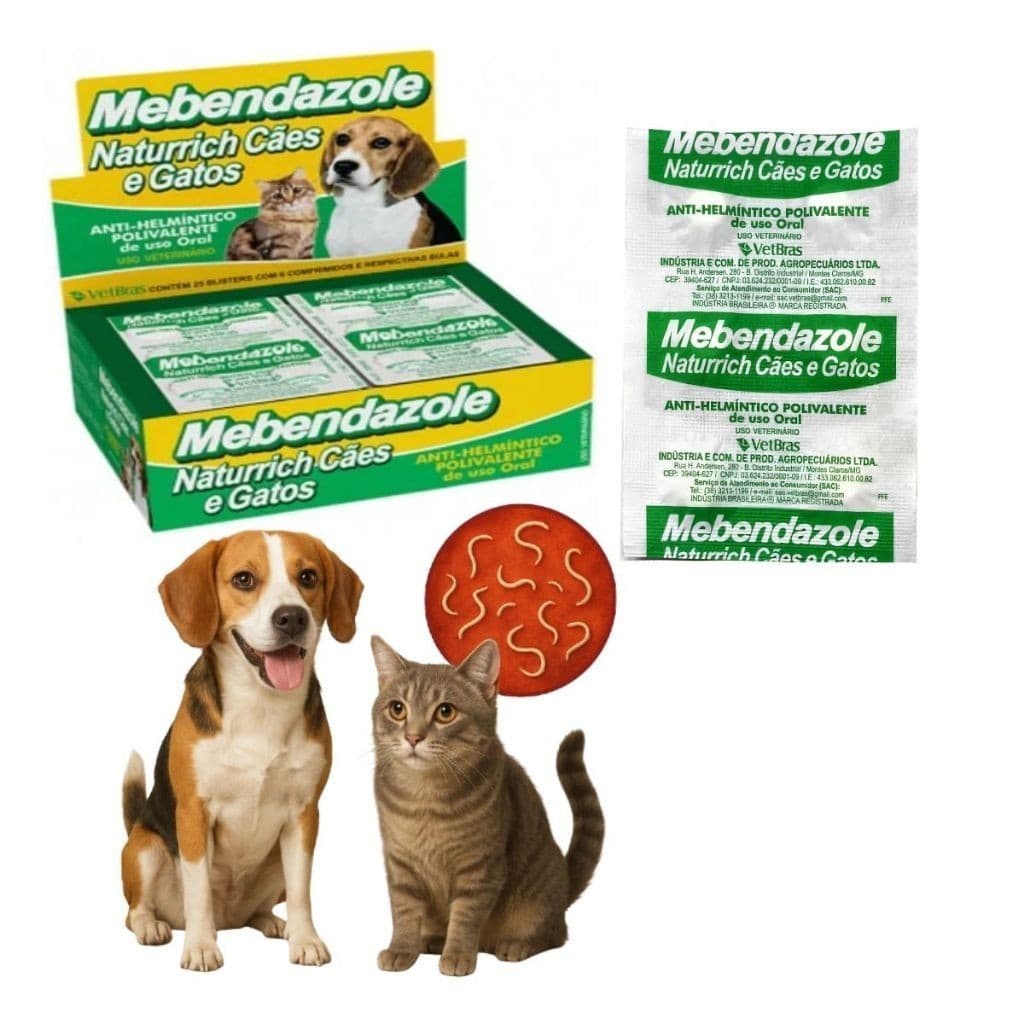 KIT Mebendazole Vermifugo para Cachorro e Gato Caixa - Cartela C/6 Comprimidos  01-40kg
