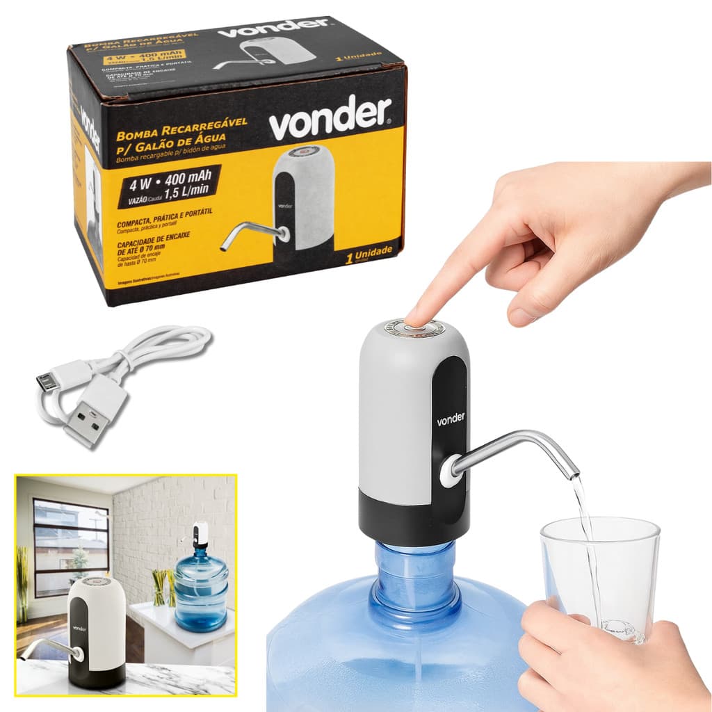 Bomba De Água Elétrica USB Recarregável Compacta Portátil Led Para Galão Vonder Oferta Top