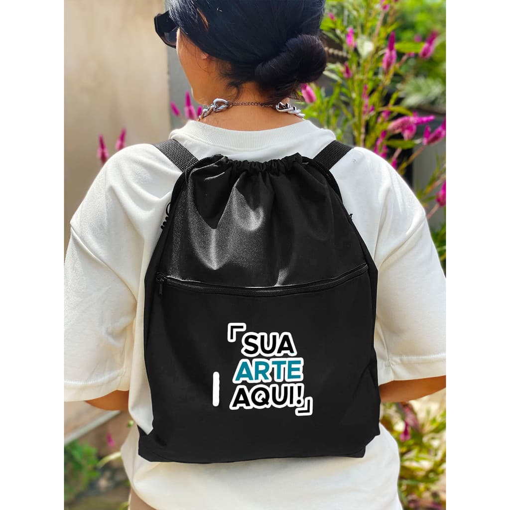 Mochila Saco Nylon PERSONALIZADA Academia Esportiva Gym Bag Fitness Cordão Preto - - Nylon Resistente Sacochila