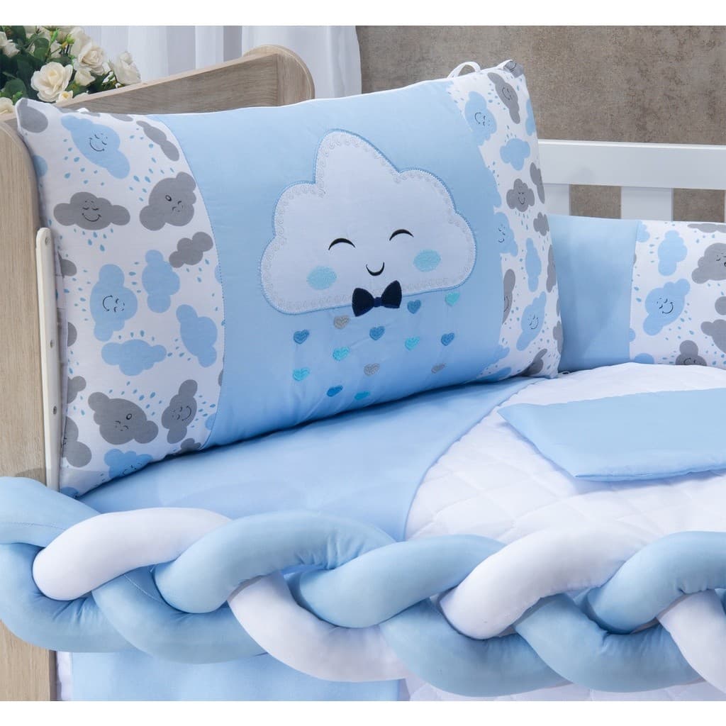 Kit Berço Menino Azul Americano  Nuvem 11 Peças Padrão e Nacional - A Pronta Entrega