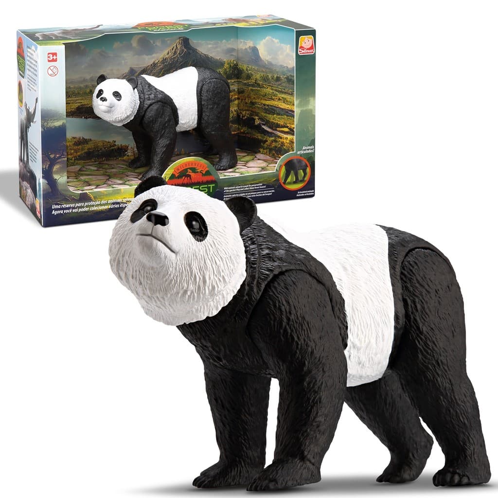 Brinquedo Urso Panda Forest Animals 23 cm Vinil Articulado Realista - Silmar Brinquedos