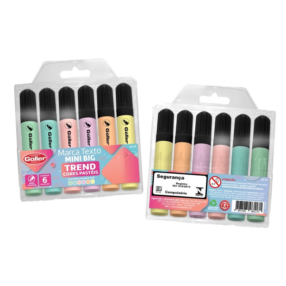Marca Texto Mini Trend Com 6 Unidades Ponta Chanfrada Göller