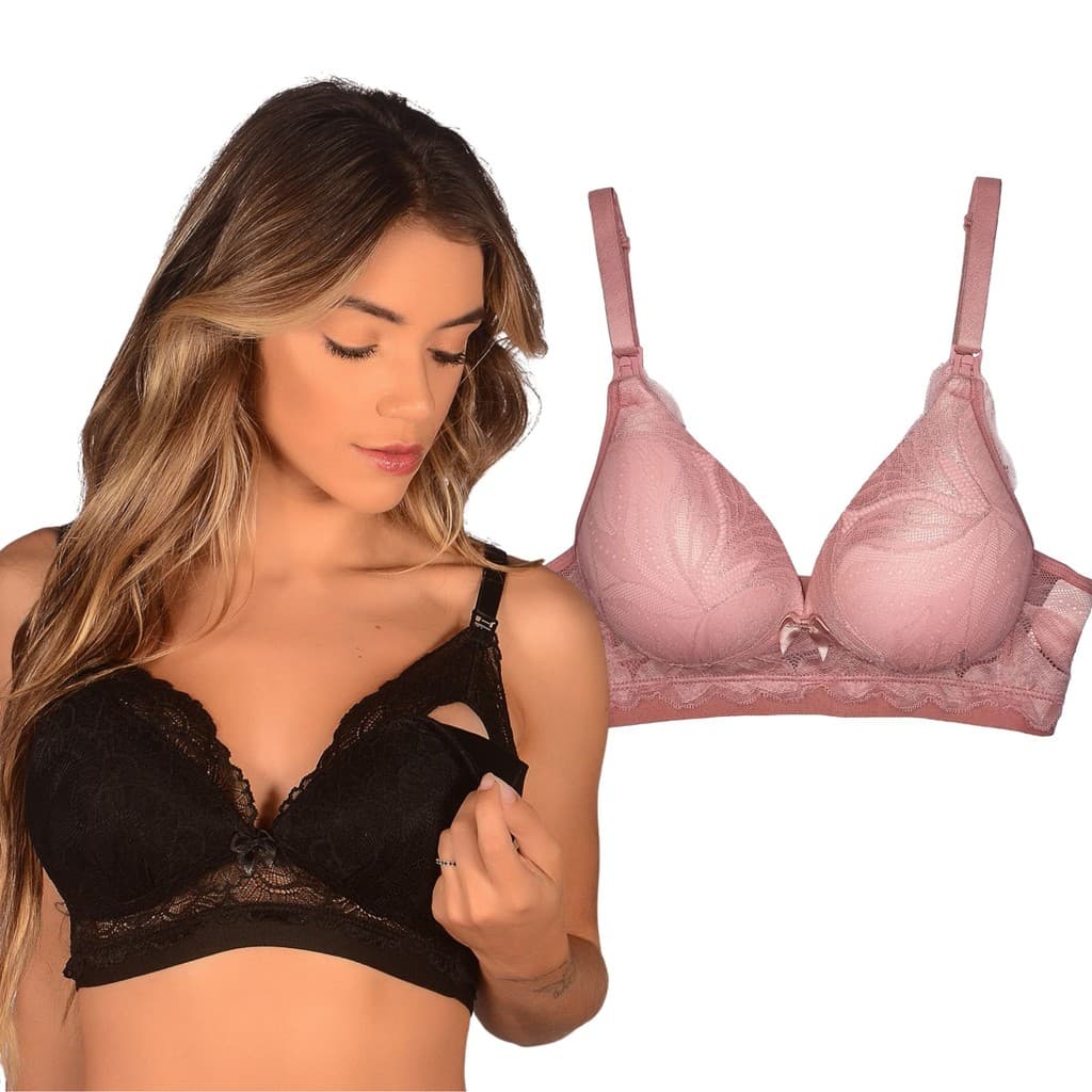 Kit 2 Sutiã Amamentação Maternidade Conforto Enxoval Sem Aro com Bojo Pós Parto Gestante Renda