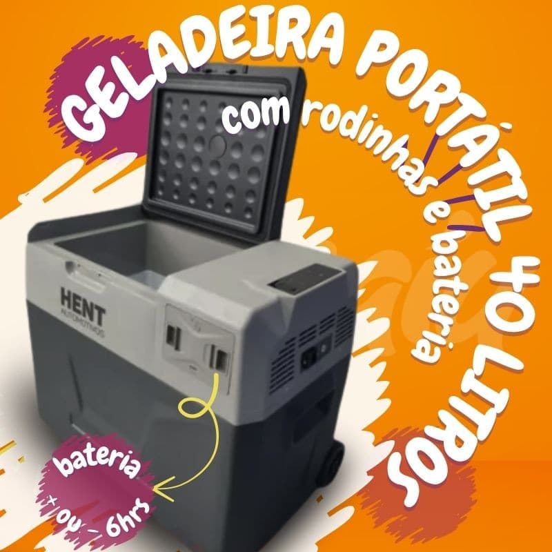 Geladeira Portátil 40l Com Bateria Recarregável E Rodas HENT