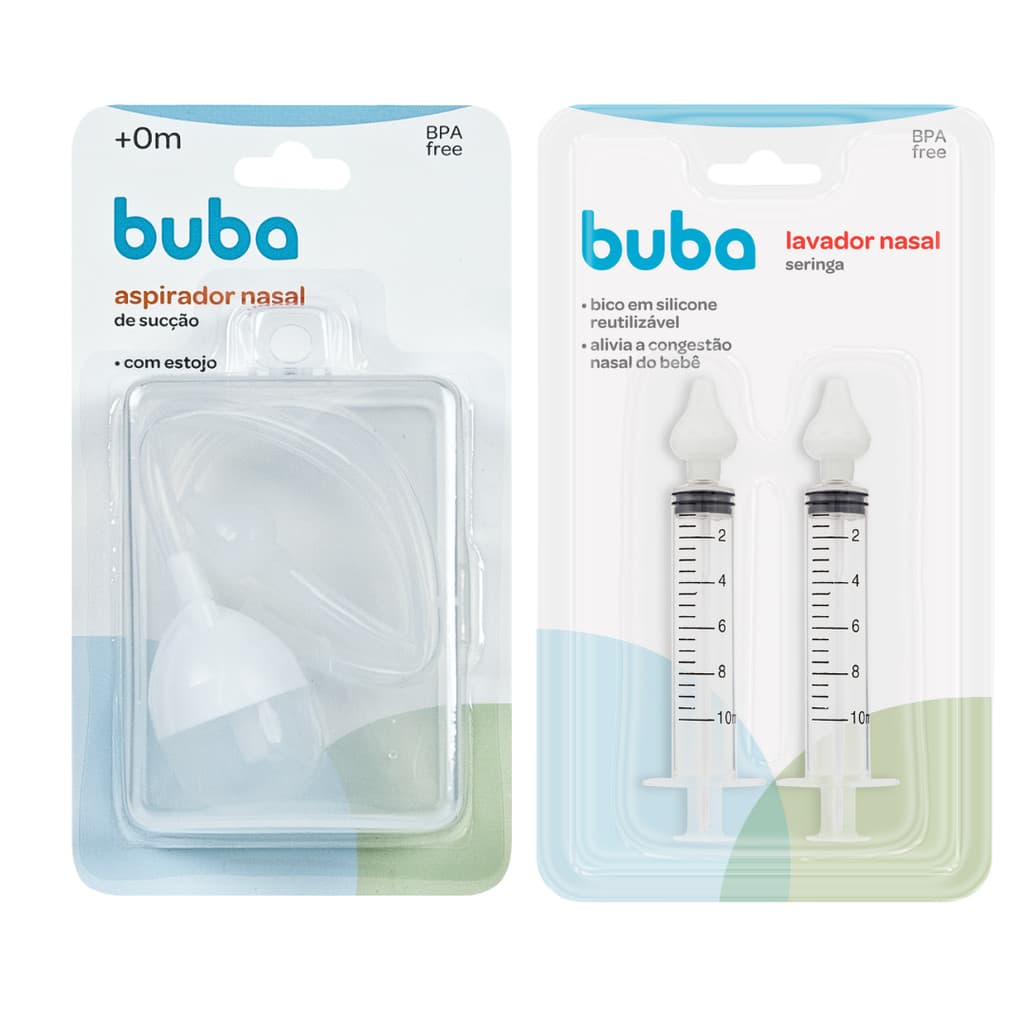 KIT ASPIRADOR NASAL SILICONE PARA BEBÊ MAIS KIT 2 SERINGAS PARA LAVAGEM NASAL PONTA DE SILICONE BUBA