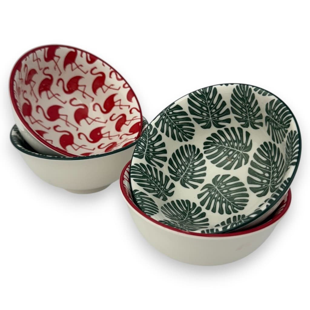 Kit 04 Bowl Tigela Cumbuca Estampa Monstera Flamingo Pequeno
