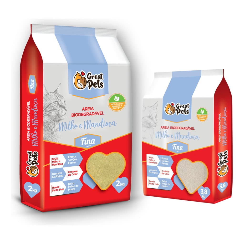 Areia Biodegradável Great Pets Milho E Mandioca Fina 2kg