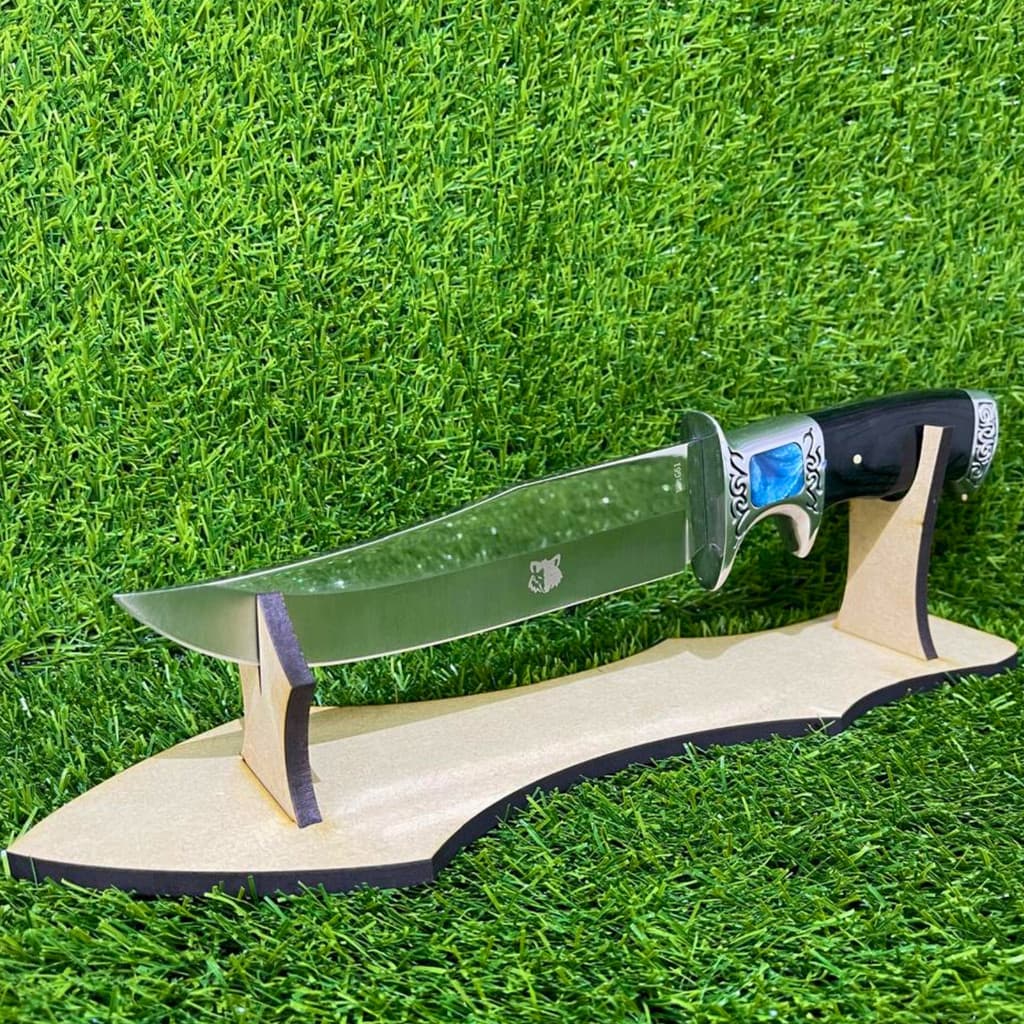 Faca Profissional Churrasco Luxo Afiada Com bainha + Expositor Suporte de  Mdf