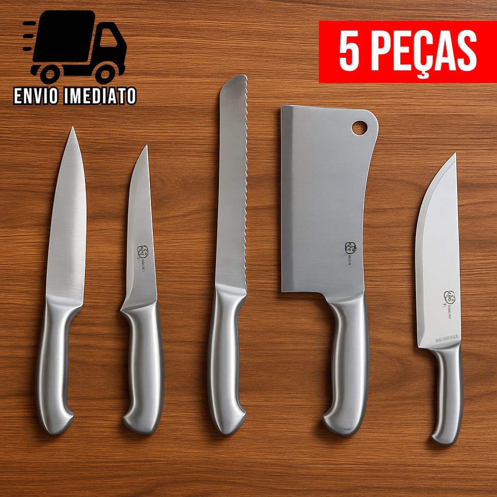Conjunto de Facas Profissional para Cozinha Pão Desossa Cutelo Peixeira Aço Inox Alta Qualidade
