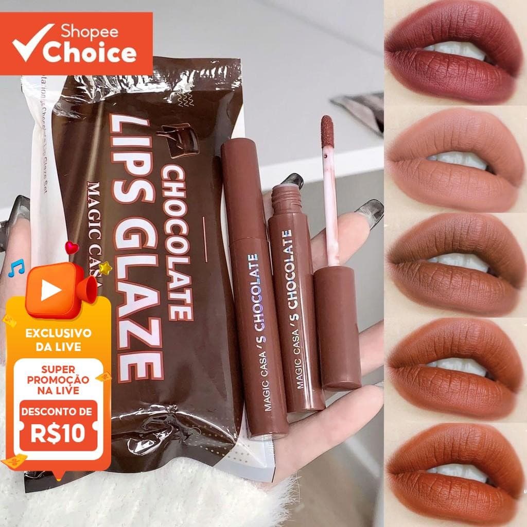 Kit Labial Fosco Indulgente 5 Cores Brilho Durável Inspirado em Chocolate para Todos os Tipos de Pele