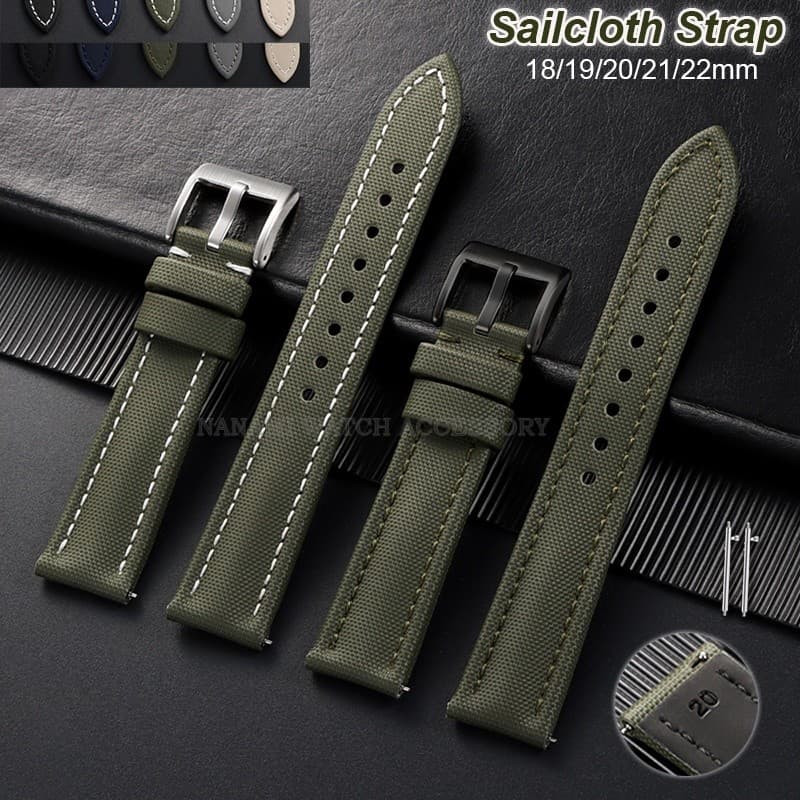 Premium Sailcloth Nylon Watch Band 18mm 19mm 20mm 21mm 22mm Lona Couro Liberação Rápida Pulseira De Smartwatch Relógio I