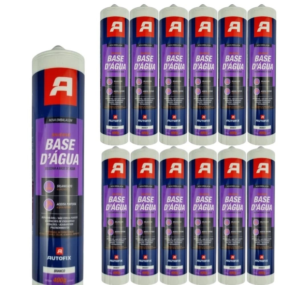 Kit 12 Silicone Branco Base Da Água Autofix - 400G