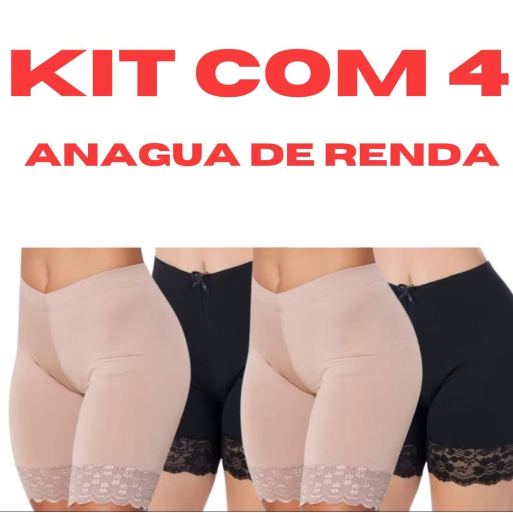 Kit 4 Bermuda Com Renda Short Plus Size Anagua Feminino Segunda Pele Saiote Vestido Micro Lingerie