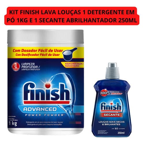 Kit Finish Lava Louças Sabão Em Pó 1kg E Secante Abrilhantador 250ml